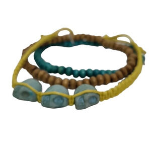 SKULL BEADED Faux Wood Bracelet Set